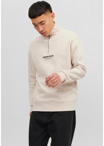 Jack & Jones JACK & JONES Herren Sweatshirt "JORVESTERBRO SWEAT QUARTER ZIP HN NOOS", weiß, modisch, Gr. XS, bedruckt, angeraute Sweatware, Obermaterial: 70%