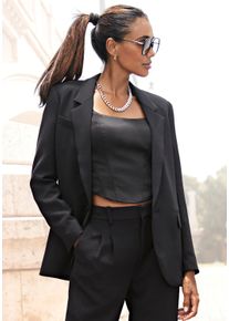 Lascana Damen Longblazer, schwarz, modisch, Gr. 34, unifarben, Web, Obermaterial: 100% Polyester. Futter: 53% Viskose, 47% Polyester, Blazer, mit