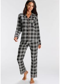 H.I.S. H.I.S Damen Pyjama, Gr. 32, schwarz-weiß, Flanell, Obermaterial: 100% Baumwolle, kariert, klassisch, Homewear-Sets, aus Flanell mit Allover-Karomuster