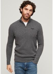 Superdry Herren Strickpullover "ESSENTIAL EMB KNIT HALF ZIP", grau, modisch, Gr. XXL, meliert, Strick, Obermaterial: 35% Wolle, 35% Nylon, 30%