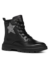 Geox Kinder Schnürboots "J KIDDARTAH GIRL A", Gr. 29, silber, Leder, casual, Schuhe, Plateaustiefel, Winterstiefel, Chunky Boots mit Glitzer
