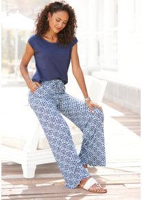 Lascana Damen Overall, blau, modisch, Gr. 36, bedruckt, Jersey, Obermaterial: 100% Viskose, Overalls, mit weitem Bein und Taschen, sommerlicher