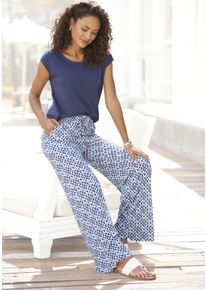 Lascana Damen Overall, blau, modisch, Gr. 38, bedruckt, Jersey, Obermaterial: 100% Viskose, Overalls, mit weitem Bein und Taschen, sommerlicher