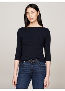 Tommy Hilfiger Damen 3/4-Arm-Shirt "NEW CODY SLIM BOAT-NK 3/4SLV", blau, casual, Gr. M, unifarben, Jersey, Obermaterial: 100% Baumwolle, Shirts, mit