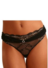 Lascana Damen String, Gr. 32, schwarz, Spitze, Mesh, Obermaterial: 80% Polyamid, 14% Elasthan, 6% Polyester, Unterhosen, aus extravaganter Spitze mit