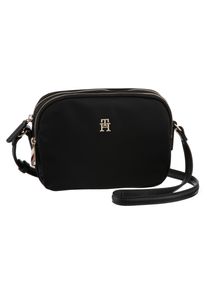 Tommy Hilfiger Damen Umhängetasche, schwarz, Polyurethan, Baumwolle, unifarben, Taschen, mit TH-Emblem vorne