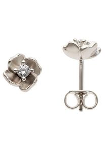 Firetti Damen Paar Ohrstecker "Schmuck Geschenk Gold 333 Ohrschmuck Blume", 0,1 ct P2 = erkennbare Einschlüsse, Weißgold 333-Diamanten, weiß,