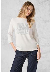Cecil Damen 3/4-Arm-Shirt, weiß, casual, Gr. XXL, bedruckt, Stoff, 49% Polyester, 45% Modal, 6% Elasthan, Shirts, mit U-Boot-Ausschnitt