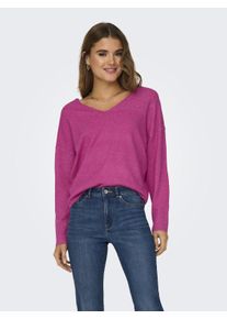 Only Damen V-Ausschnitt-Pullover "ONLRICA LIFE L/S V-NECK PULLO KNT NOOS", pink, modisch, Gr. M, unifarben, Strick, Feinstrick, Obermaterial: 93%