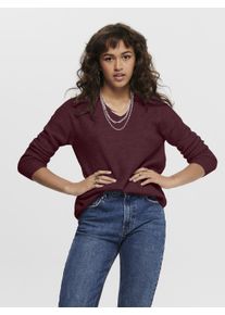 Only Damen V-Ausschnitt-Pullover "ONLCAMILLA V-NECK L/S PULLOVER KNT NOOS", rot, modisch, Gr. M, meliert, Strick, Rippstrick, Obermaterial: 74%