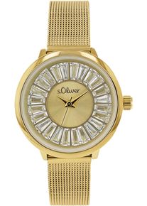 s.Oliver Damen Quarzuhr, gold, Armbanduhren, Armbanduhr, Damenuhr, Edelstahlarmband, Glassteine