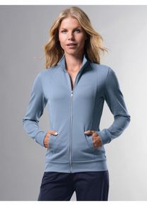 TRIGEMA Damen Sweatjacke "TRIGEMA Jacke veredelt mit Kristallsteinen", blau, casual, Gr. XS, 95% Baumwolle, 5% Elastan, Sweatjacken