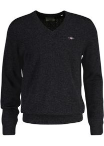 Gant Herren V-Ausschnitt-Pullover "EXTRAFINE LAMBSWOOL V-NECK", schwarz, casual, Gr. S, meliert, Feinstrick, Obermaterial: 90% Wolle, 10% Polyamid,