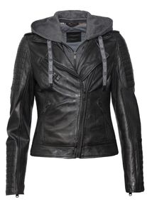 Mustang Damen Lederjacke "31021543", schwarz, Gr. XL, Obermaterial: 100% Lammleder / Futter: 100% Baumwolle / Ärmelfutter: 100% Polyester / Kapuze: