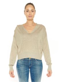 Damen Strickpullover "ATLAS", braun, casual, Gr. L, Le Temps Des Cerises, unifarben, 70% Polyacryl, 30% Leinen, Pullover, mit glitzernden Details