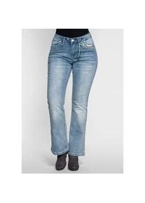 Bootcut-Jeans sheego BY JOE BROWNS "Große Größen" Gr. 21, Kurzgrößen, blau (light denim) Damen Jeans mit Pailletten am Bund