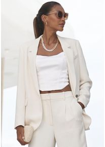 Lascana Damen Longblazer, beige, modisch, Gr. 38, unifarben, Web, Obermaterial: 100% Polyester. Futter: 53% Viskose, 47% Polyester, Blazer, mit