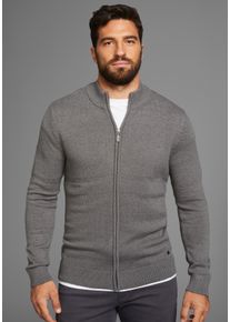 H.I.S. H.I.S Herren Jacquardstrickjacke "Bis Größe 5 XL", grau, casual, Gr. XXL, colorblocking, Strick, Obermaterial: 50% Baumwolle, 50% Polyacryl,