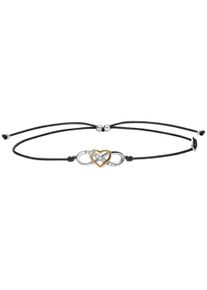 JULIE JULSEN Damen Armband "925 Silber rhodiniert vergoldet Zirkonia Nylon Band schwarz", 17cm, Silber 925 (Sterlingsilber), bunt, Silber 925