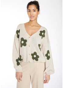 Haily's HAILY’S Damen Strickjacke "LS A CD Fl44ower", beige, feminin, Gr. S, geblümt, Strick, Obermaterial: 80% Polyacryl, 20% Polyamid, Strickjacken