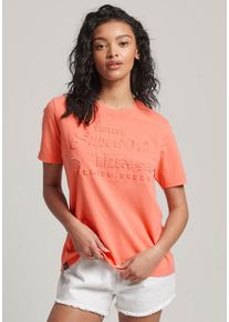 Superdry Damen Rundhalsshirt "EMBOSSED VL T SHIRT", rot, modisch, Gr. XS, unifarben, Jersey, Obermaterial: 100% Baumwolle, Shirts