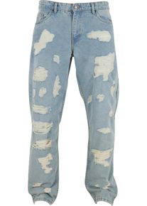 Urban Classics Herren Bequeme Jeans "Urban Classics Heavy Ounce Straight Fit Heavy Destroyed Jeans", blau, casual, Gr. 34, unifarben, 100% Baumwolle,