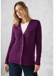 Cecil Damen Cardigan, lila, casual, Gr. XL, Strukturmuster, Stoff, 37% Baumwolle, 34% Polyacryl, 26% Polyester, 3% Elasthan, Strickjacken, mit