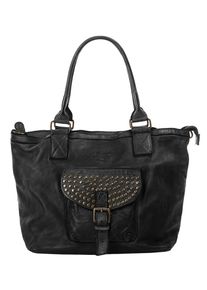 Samantha Look Damen Shopper, schwarz, Leder, vintage, Taschen, echt Leder, Made in Italy