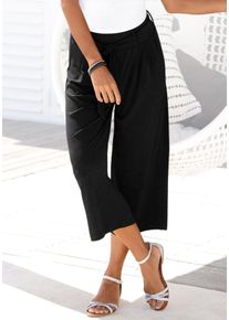 Lascana Damen Culotte, schwarz, casual, Gr. 38, Stoff, Obermaterial: 95% Polyester, 5% Elasthan, Hosen, in 7/8-Länge und Bindegürtel, Stoffhose,