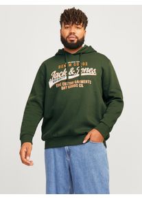 Jack & Jones PlusSize Herren Hoodie "JJELOGO SWEAT HOOD 2 COL 24/25 NOOS PLS", grün, modisch, Gr. XXXL, JACK & JONES PLUSSIZE, bedruckt, angeraute Sweatware, Obermaterial: