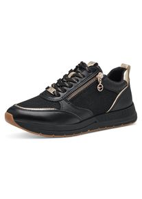 Tamaris Damen Keilsneaker, Gr. 40, schwarz, Lederimitat, Textil, sportlich, Schuhe, Freizeitschuh, Halbschuh, Schnürschuh, trendige Metallic-Details