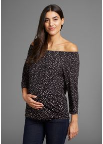 Neun Monate Damen Umstandsshirt "Carmenshirt", schwarz, modisch, Gr. 36, bedruckt, gepunktet, Jersey, Obermaterial: 95% Viskose (LENZING ECOVERO), 5%