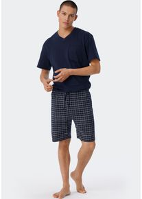 Schiesser Herren Shorty ""Ebony"", Gr. 56, blau, Jersey, Obermaterial: 100% Baumwolle, unifarben, kariert, casual, Homewear-Sets, mit aufgesetzter