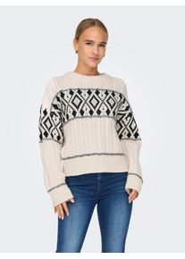 Only Damen Strickpullover "ONLMARENT L/S PULLOVER KNT NOOS", weiß, modisch, Gr. L, gemustert, Strick, Obermaterial: 55% Polyester, 40% Polyamid, 5%