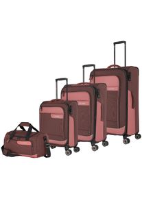 Travelite Trolleyset "VIIA S/M/L und Reisetasche", rosa, Polyester, mehrfarbig, Koffer-Sets, Kofferset Reisegepäck mit erweiterbarem Volumen und TSA