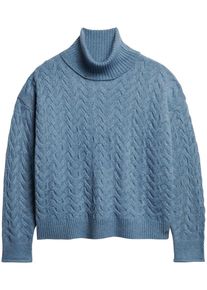 Superdry Damen Strickpullover "LW CABLE ROLL NECK JUMPER", blau, casual, Gr. S, Strick, Obermaterial: 64% Polyester, 23% Polyacryl, 13% Nylon,