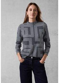 Cecil Damen Langarmshirt, blau, casual, Gr. XXL, bedruckt, Stoff, 67% Viskose, 28% Polyester, 5% Elasthan, Shirts, mit Stehkragen