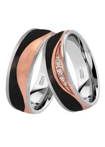 DOOSTI Trauring "Schmuck Geschenk Edelstahl Trauring Ehering Partnerring LIEBE", 64, ohne Zirkonia, Edelstahl-Carbon, 6,5mm, rosa, Edelstahl, Carbon,