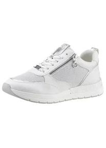 Keilsneaker Tamaris "Almina" Gr. 38, silberfarben (weiß, silberfarben) Damen Schuhe Freizeitschuh, Halbschuh, Schnürschuh mit praktischem Wechselfußbett