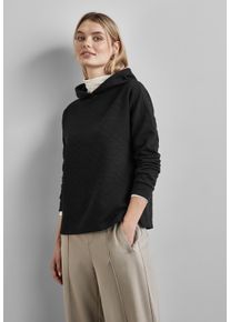 Street One Damen Langarmshirt, schwarz, casual, Gr. 38, Strukturmuster, Stoff, 85% Polyester, 14% Viskose, 1% Elasthan, Shirts, mit Materialmix