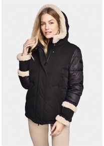 NEW CANADIAN Damen Steppjacke "Materialmix-Jacke "CURLY"", schwarz, sportlich, Gr. 38, unifarben, 100% Polyester, Jacken, mit Taschenbeutel aus