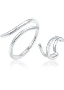 Schmuckset Elli "Ring Single Earcuff Wickellook (2 tlg) 925 Silber" Schmuck-Sets Gr. OneSize, ohne Stein, silberfarben (silber) Damen