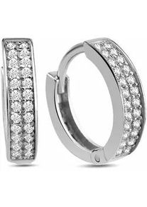 Paar Creolen dKeniz "925/- Sterling Silber Pave" Ohrringe Gr. ONE-SIZE, Silber 925 (Sterlingsilber), silberfarben (silber, weiß) Damen Klappcreolen Ohrschmuck