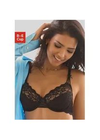 Bügel-BH Vivance Gr. 75, Cup D, schwarz Damen BHs aus floraler Spitze mit feiner Schnürung Satin Bändern, Dessous