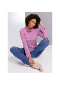 CRÉATION L Rollkragenshirt CREATION L PREMIUM "Lyocell-Shirt" Gr. 48, lila (magenta, ecru, geringelt) Damen Shirts