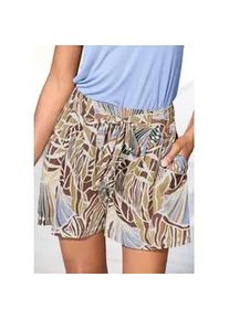 Strandshorts Lascana Gr. 46, N-Gr, bunt (creme-khaki-hellblau-braun bedruckt) Damen Hosen mit fixiertem Bindegürtel, kurze Hose Alloverprint