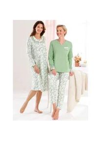 wäschepur Schlafanzug WÄSCHEPUR Gr. 44/46, grün (champagner, eucalyptus) Damen Homewear-Sets