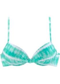 Bügel-Bikini-Top s.Oliver "Enja" Gr. 36, Cup C, blau (türkis, weiß) Damen Bikini-Oberteile mit wattierten Cups und Batikdruck