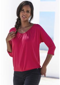 Lascana 3/4-Arm-Shirt 'mit zarter Raffung am Ausschnitt' pink Gr. 32/34 für Damen. Mit V-Ausschnitt. Figurumspielend. Nachhaltig.