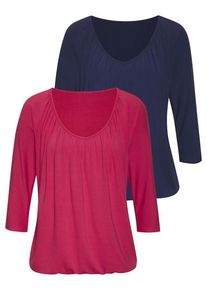 Lascana 3/4-Arm-Shirt 'mit zarter Raffung am Ausschnitt' mehrfarbig Gr. 32/34 für Damen. Mit V-Ausschnitt. Figurumspielend. Nachhaltig.
